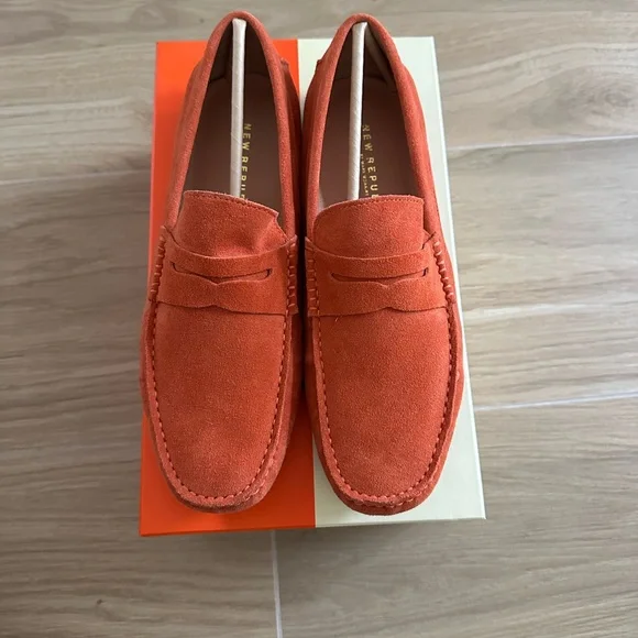 Vibrant Orange Men's Suede Loafers - Picture 5 of 8